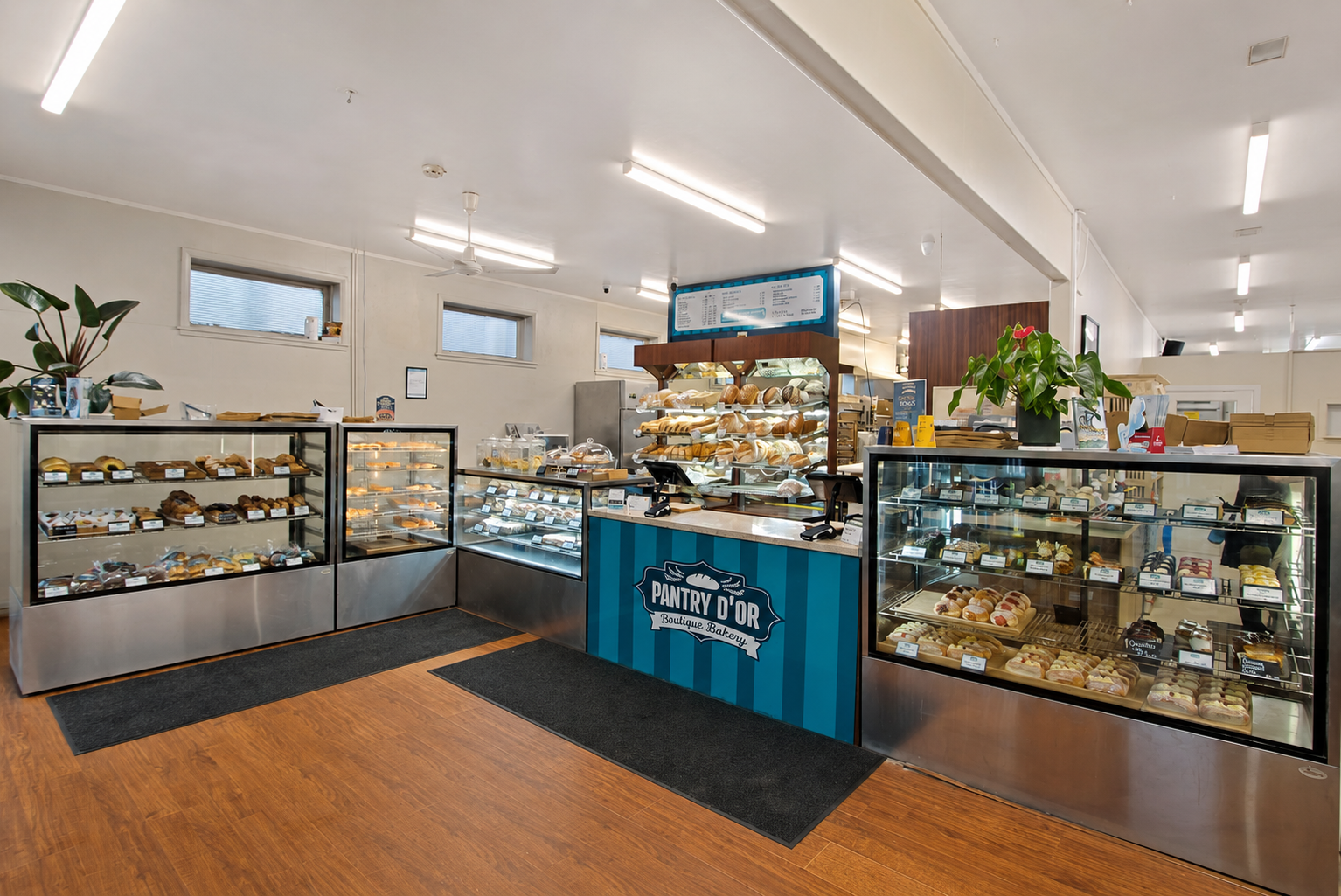 Inside Pantry d’Or Boutique Bakery with its counters and display cabinets